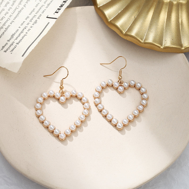 Imitation Pearl Heart Drop Ear Dangle Fashion Earrings for Women Party Jewelry