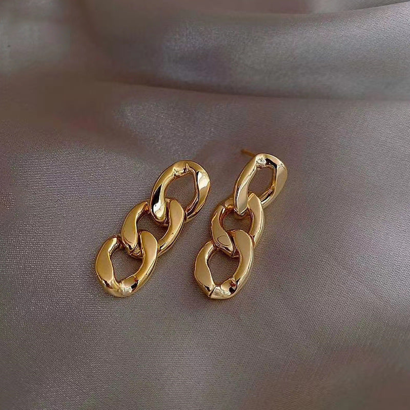 Flat Chain Ear Drop Earrings Dangle Women Fashion Jewelry Gift for Her