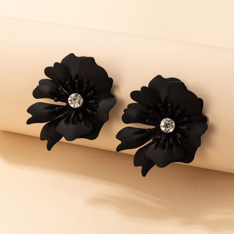 Black Flower Stud Earrings for Women Girls Fashion Earrings Piercing Jewelry