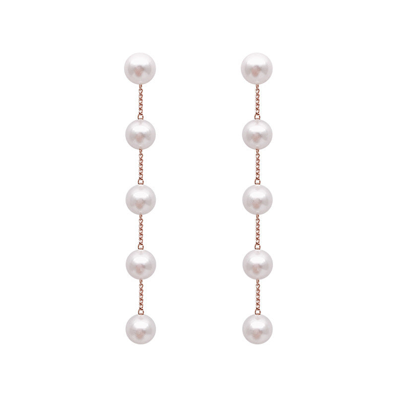 Women Long Earrings Fairy Simulated Pearl Drop Earring White Round Wedding Jewelry