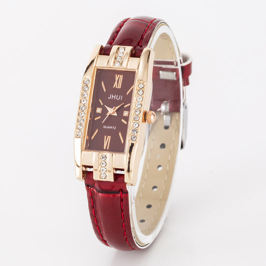 Women's Leisure Slub Pattern Thin Belt Comfortable Luxury Small Diamond Watch