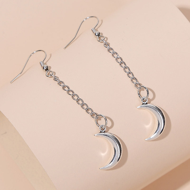 Chain Moon Ear Drop Earrings Dangle Women Fashion Jewelry Gift for Her