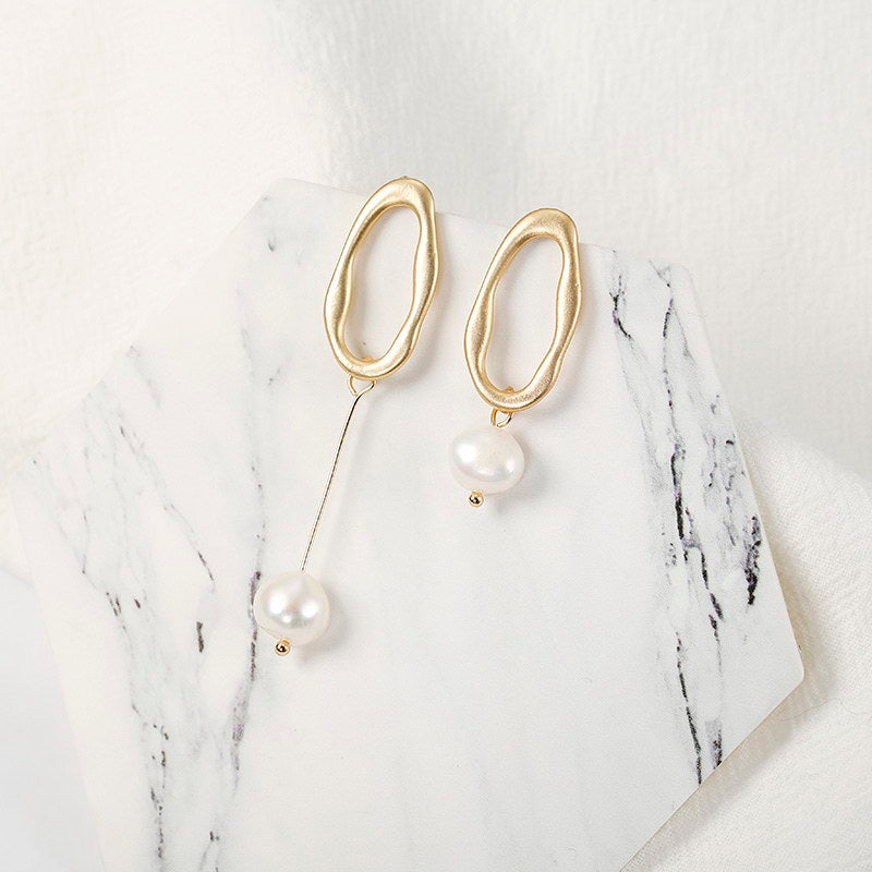 Asymmetric Faux Peal Ear Drop Earrings Dangle Women Fashion Jewelry Gift for Her