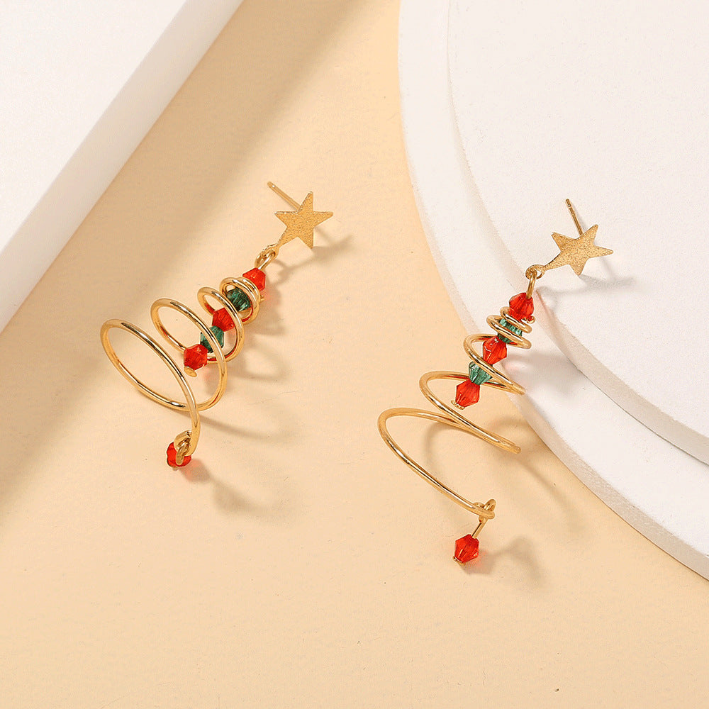 Christmas Earrings Cross-border Star Spiral Christmas Tree