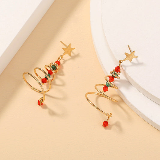 Christmas Earrings Cross-border Star Spiral Christmas Tree