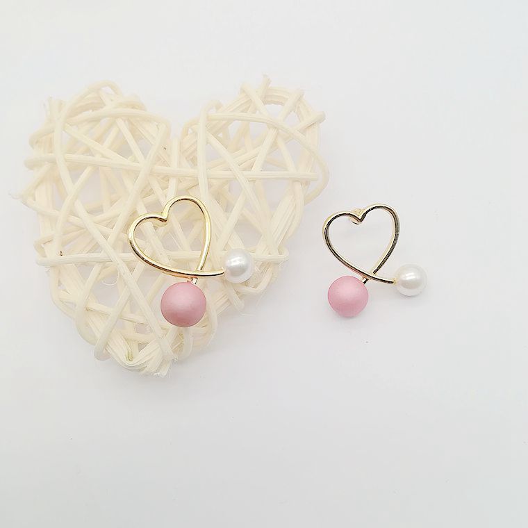 Pink Ball Heart Design Stud Earrings Women Girls Gifts Jewelry Accessories