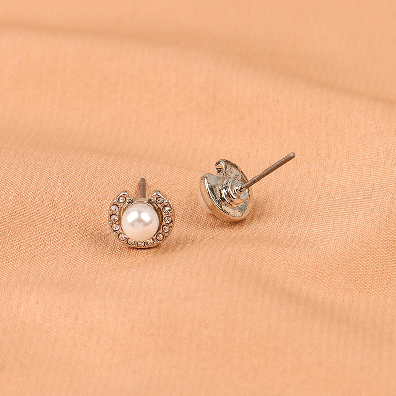 Open Circle Pearl Stud Earrings Fashion Jewelry for Girls Women Gift Accessories