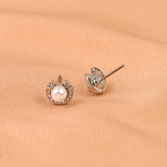 Open Circle Pearl Stud Earrings Fashion Jewelry for Girls Women Gift Accessories