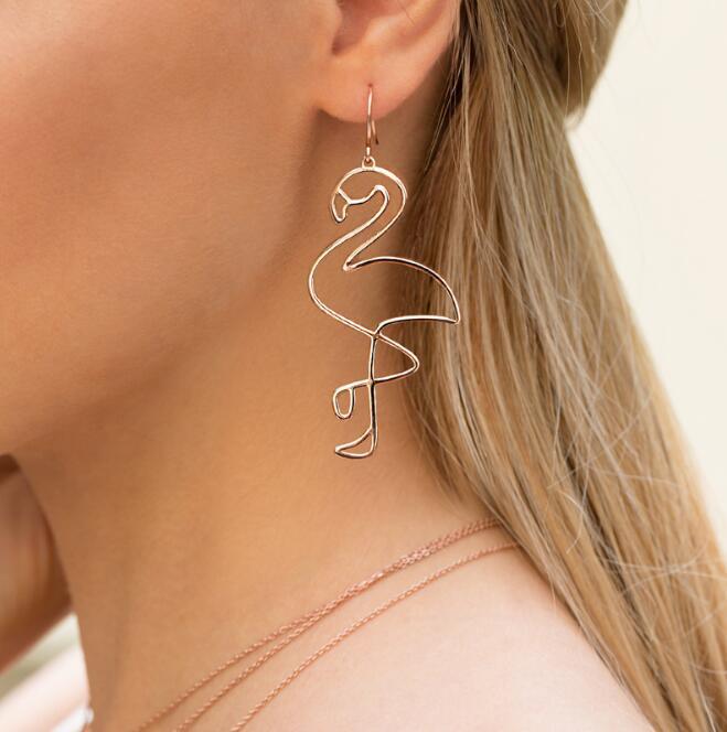 Hollow Flamingo Dangling Drop Earrings Women Girls Gifts Jewelry Accessories