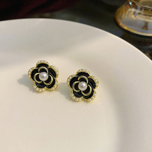 Small Black Flower Stud Earrings Women Jewelry Mom Gift Everyday Wear Earrings