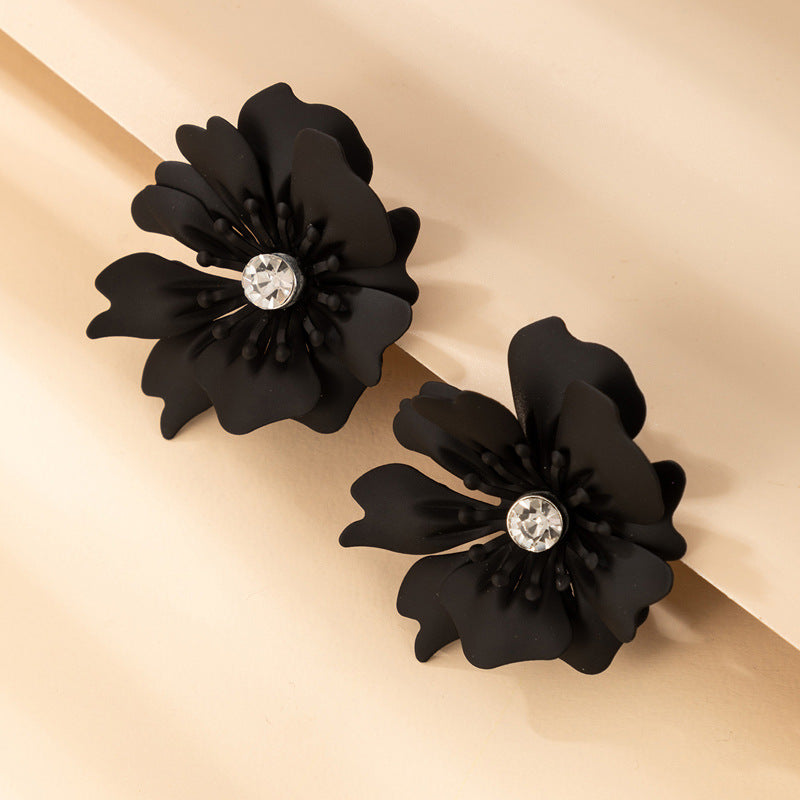 Black Flower Stud Earrings for Women Girls Fashion Earrings Piercing Jewelry