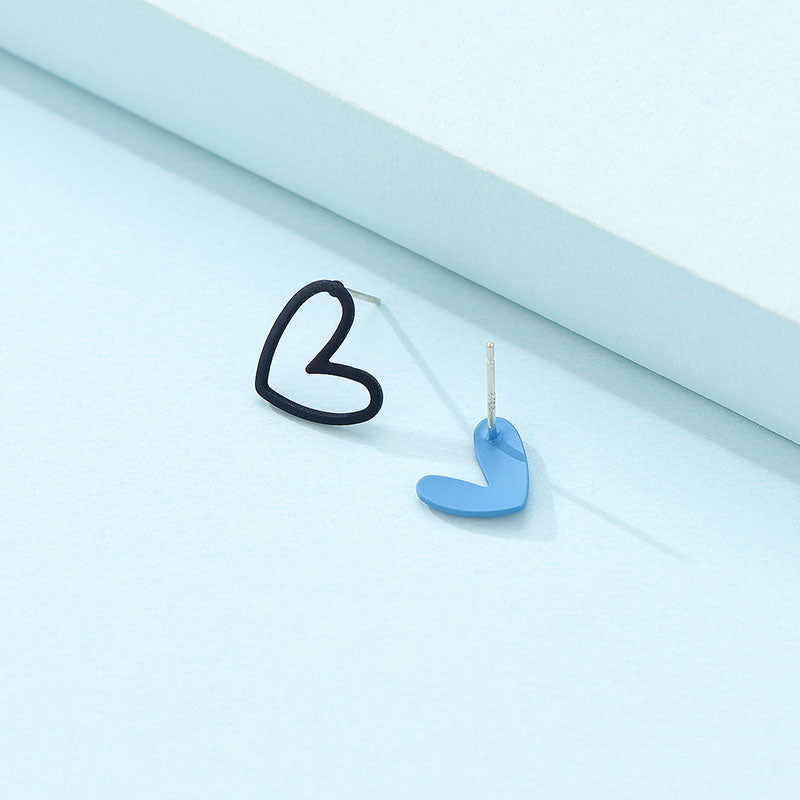 Black Blue Heart Stud Earrings for Girls Women Stud Jewelry Gift Accessories