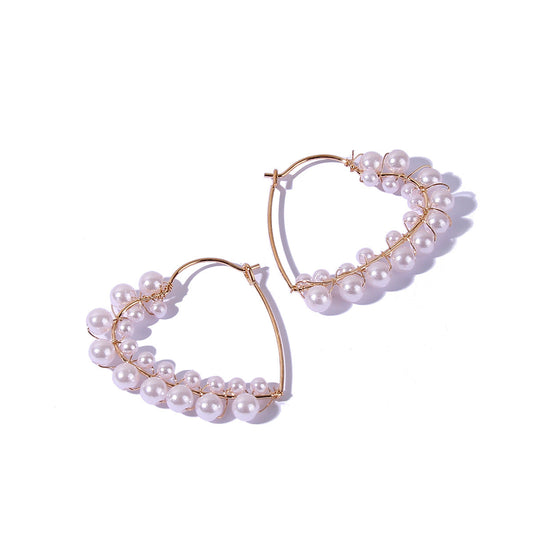 Heart Faux Pearl Drop Earring Women Jewelry Mom Gift Everyday Wear Earrings