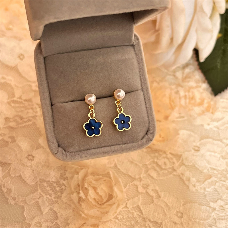 Blue Flower Drop Earrings Cute Dangle Earrings Women Jewelry Gift for Her