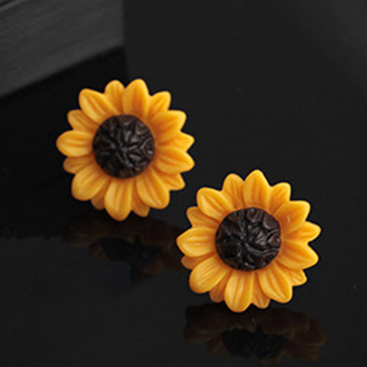 Yellow Sunflower Stud Earrings for Girls Women Stud Jewelry Gift Accessories