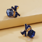 Navy Blue Bow Stud Earrings Women Fashionable Luxurious Earrings Jewelry