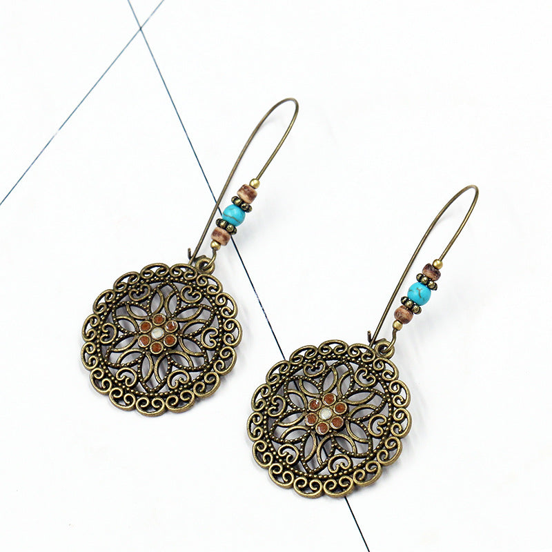 Round Flower Pattern Drop Dangle Earrings Women Jewelry Gift for Her Accessories