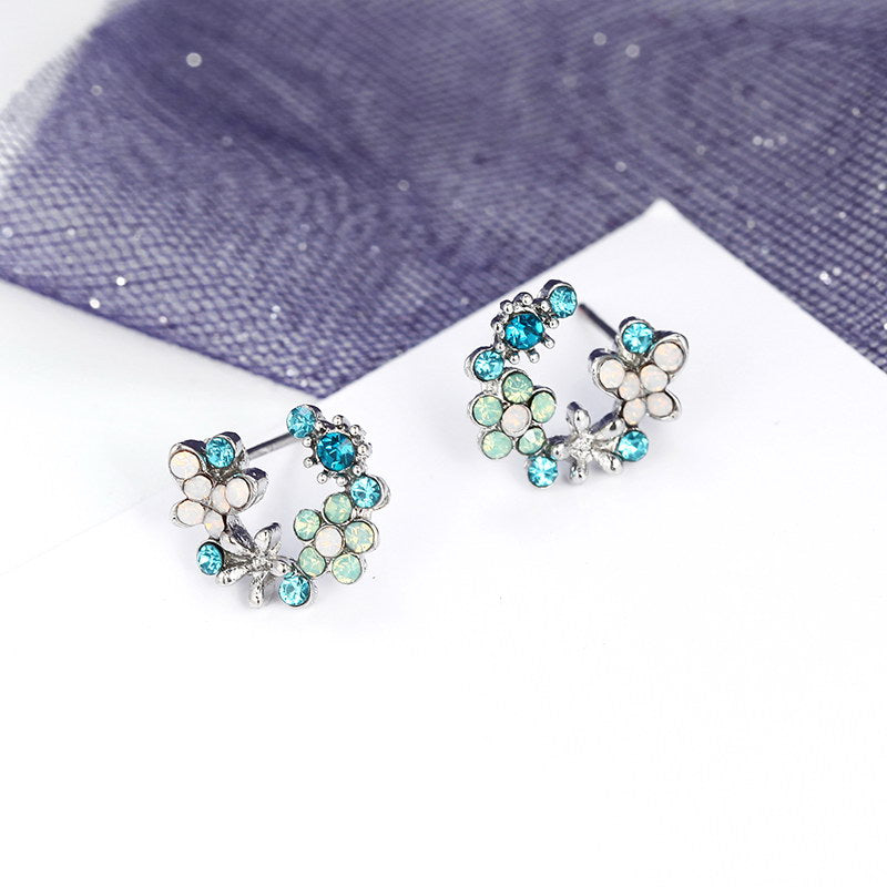 Blue Flower Mix Stud Earrings Women Jewelry Mom Gift Everyday Wear Earrings