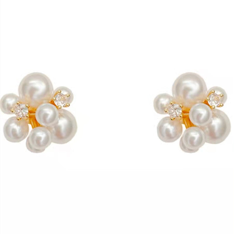 Imitation Pearls Flower Bunch Stud Earrings for Girls Women Stud Jewelry Gift