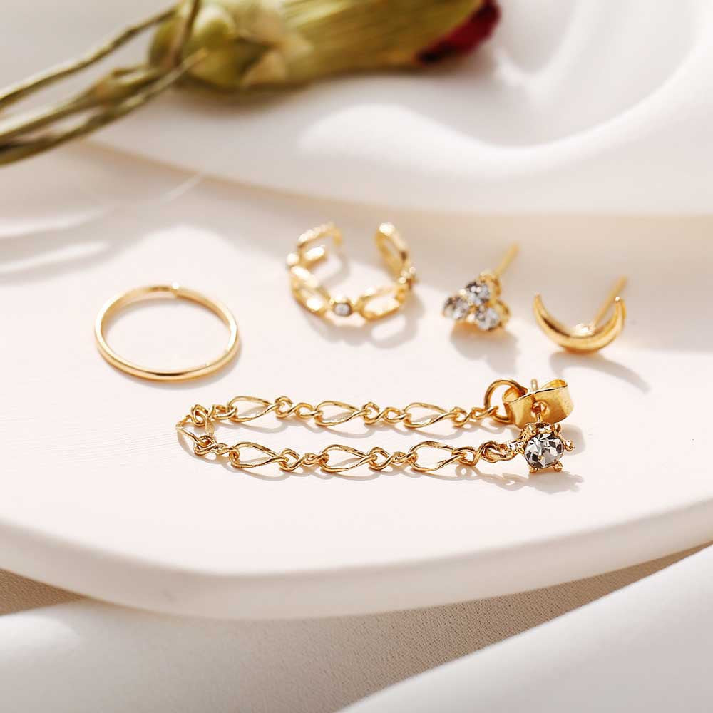 5pc Set Moon Ear Cuff Stud Earrings Women Girls Gifts Jewelry Accessories