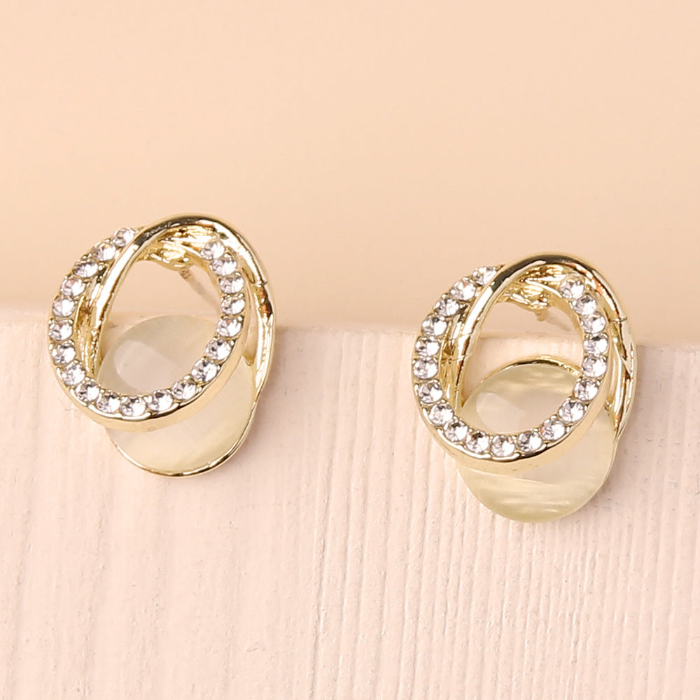 Rhinestone Oval Stud Earrings Women Charm Stud Jewelry Birthday Holiday Gifts