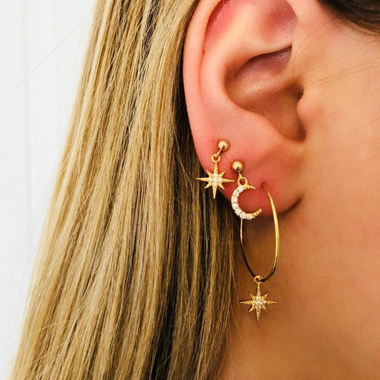 3pcs Set Moon Star Ear Stud Earring Dangle Women Fashion Jewelry Jewellery