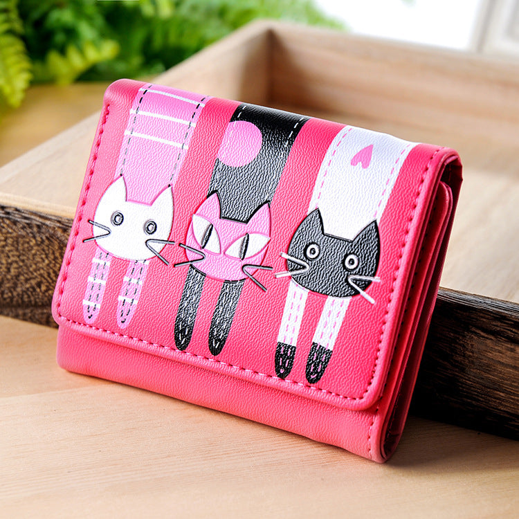 Korean short student wallet small 3 fold cartoon cat cute lady wallet card pack coin purse