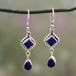 Navy Blue Vintage Drop Earring Women Jewelry Mom Gift Everyday Wear Earrings