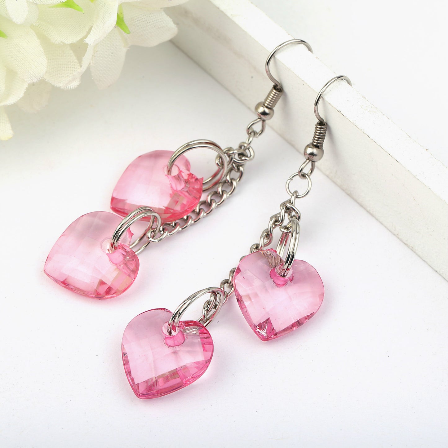 Fashion Silver-color Crystal Heart Zircon CZ Drop Earrings For Women Fashion Luxury Long Dangle Earrings Jewelry