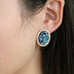 Blue Glitter Oval Stud Earrings Fashion Women Female Earrings Piercing Jewelry