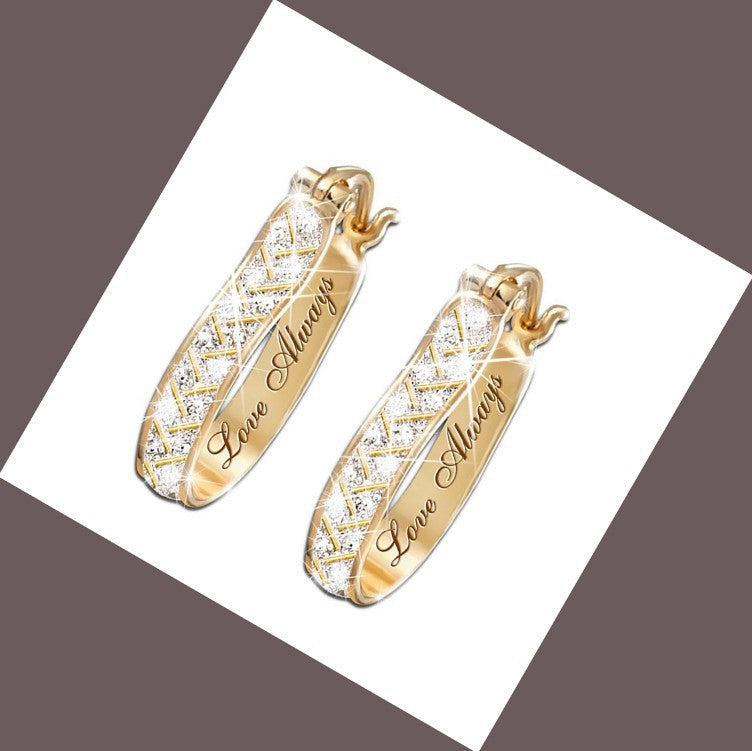 Love Always Rhinestone Hoop Drop Dangle Earrings Women Jewelry Gift for Her Accessories
