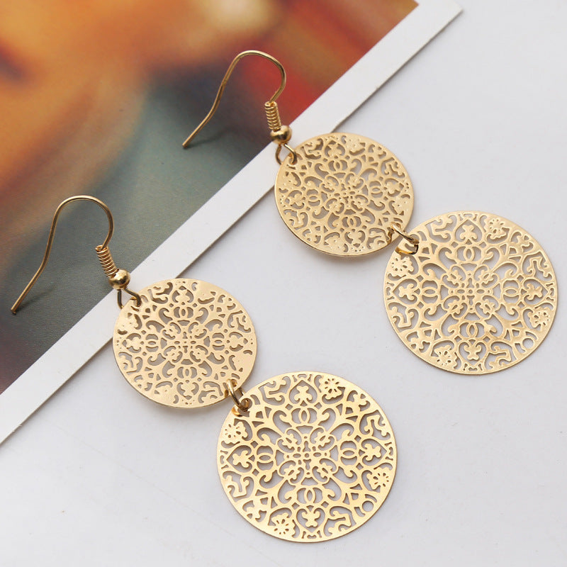 Womens Round Hollow Earrings Gold Filled Dangle Earrings Drop Earing Jewelry