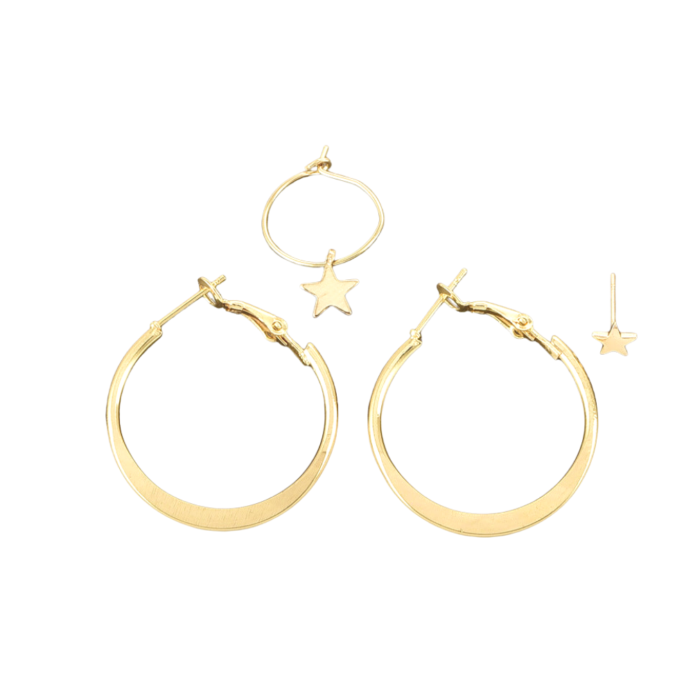 4pcs Star Stud and Hoop Earrings Women Jewelry Gift for Her Accessories
