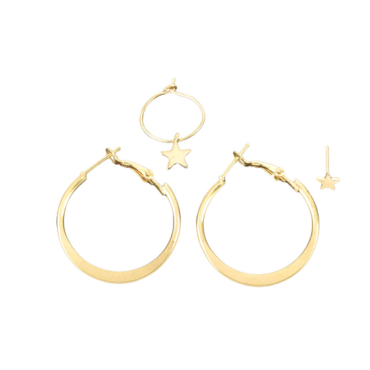 4pcs Star Stud and Hoop Earrings Women Jewelry Gift for Her Accessories