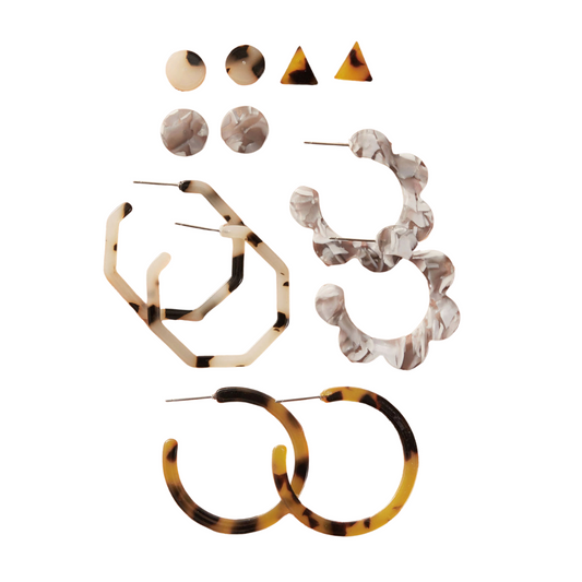 6pairs Tortoiseshell Hoop Earrings & Stud Earrings Set for Women Girls Ear Studs