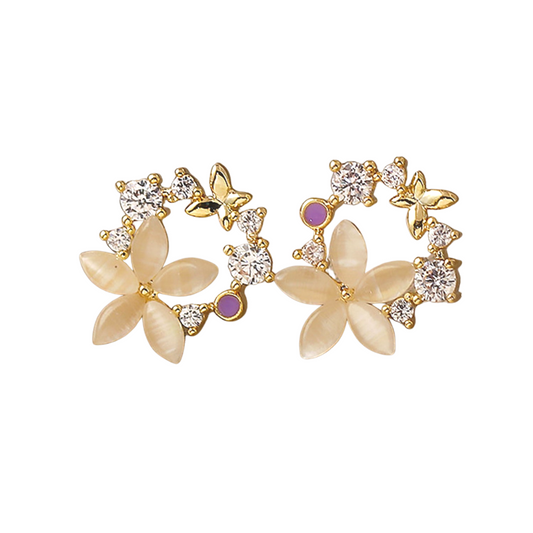 Rhinestone & Flower Decor Stud Earrings for Women Girls Ear Studs Jewelry Gift