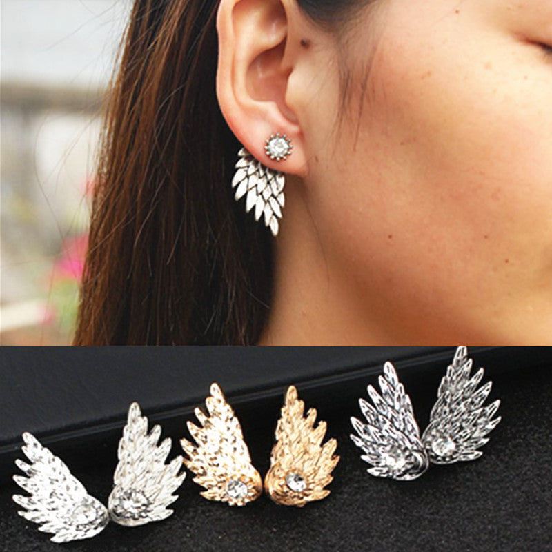 Angel Wings Stud Earrings with Diamonds