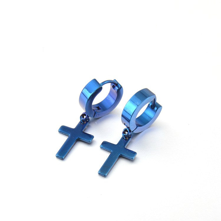 Titanium steel cross earrings