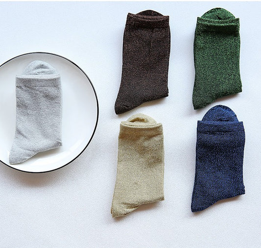 Lady Socks Shiny Edge Gold Silver Silk Lace