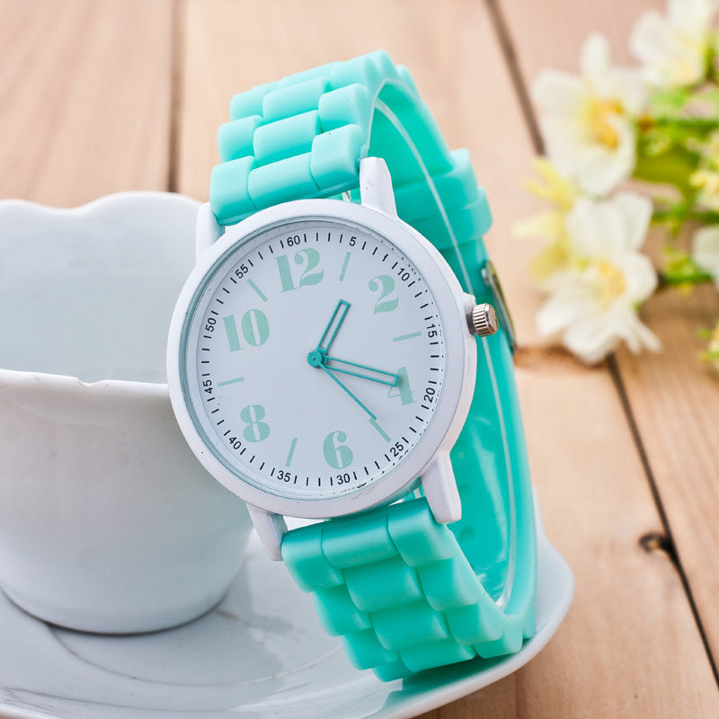 Korean version of Geneva watch ice cream candy color silicone with digital hollow pointer male and female students couple watches