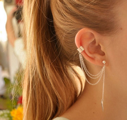 Metal leaf tassel ear clip earrings