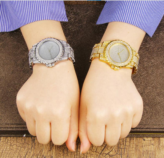 Fashion Bling Casual Ladies Female Quartz Gold Watch Crystal Diamond