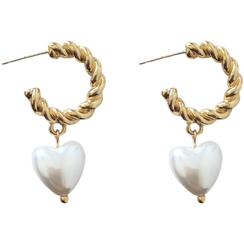 Faux Pearl Heart Pendant Drop Earrings Cute Dangle Earrings Women Jewelry Gift for Her