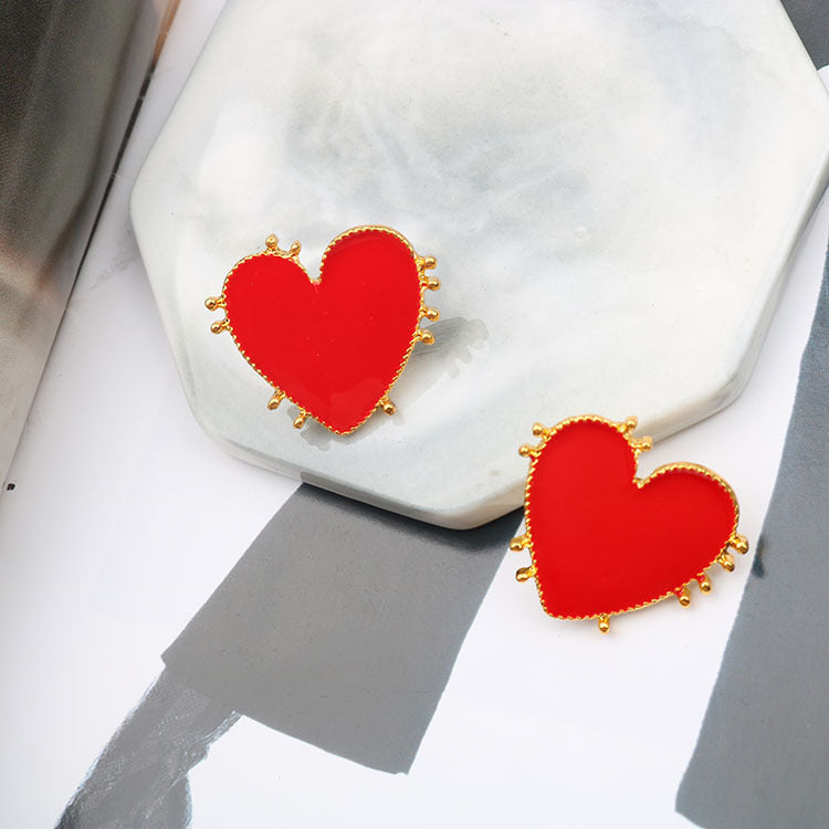 Red Heart Stud Earrings Fashion Jewelry for Girls Women Gift Accessories