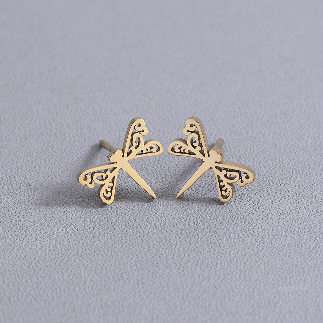 Hollow Dragonfly Stud Earrings Female Girl Fashion Earrings Birthday Holiday