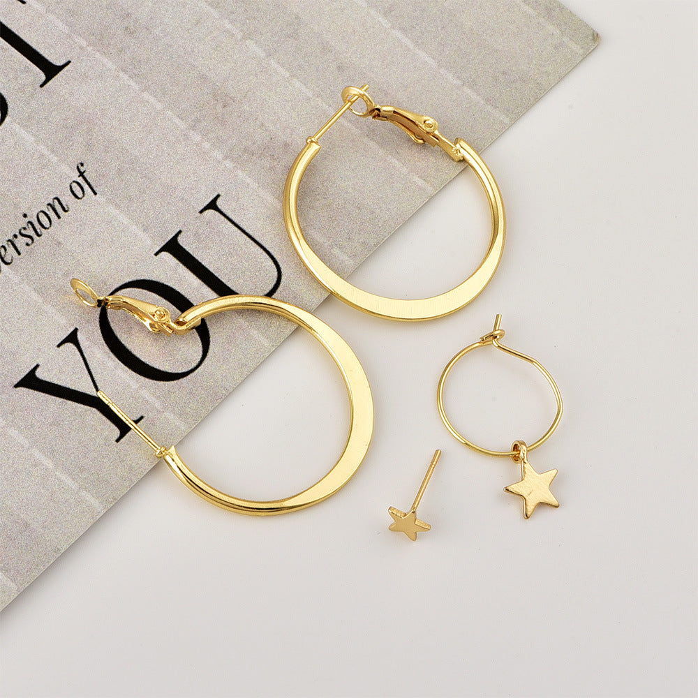 4pcs Star Stud and Hoop Earrings Women Jewelry Gift for Her Accessories