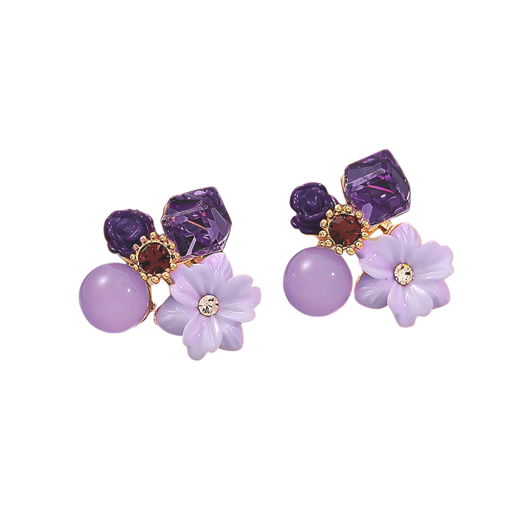 Purple Flower Decor Stud Earrings for Women Girls Ear Studs Jewelry Gift Fashion