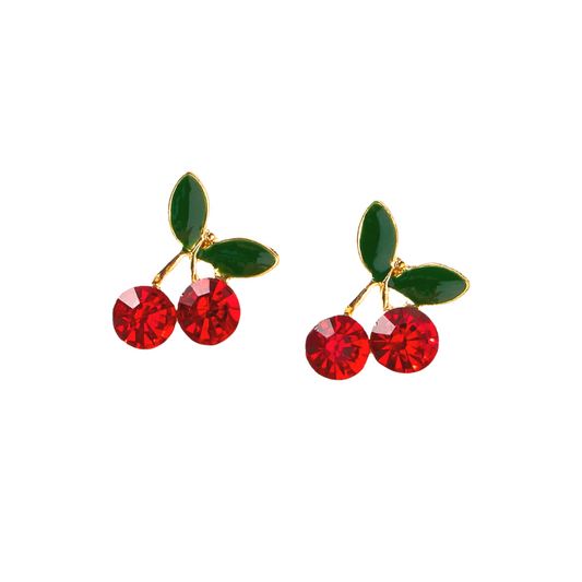 1pair Rhinestone Decor Cherry Design Stud Earrings Jewelry Long Fashion Dangle