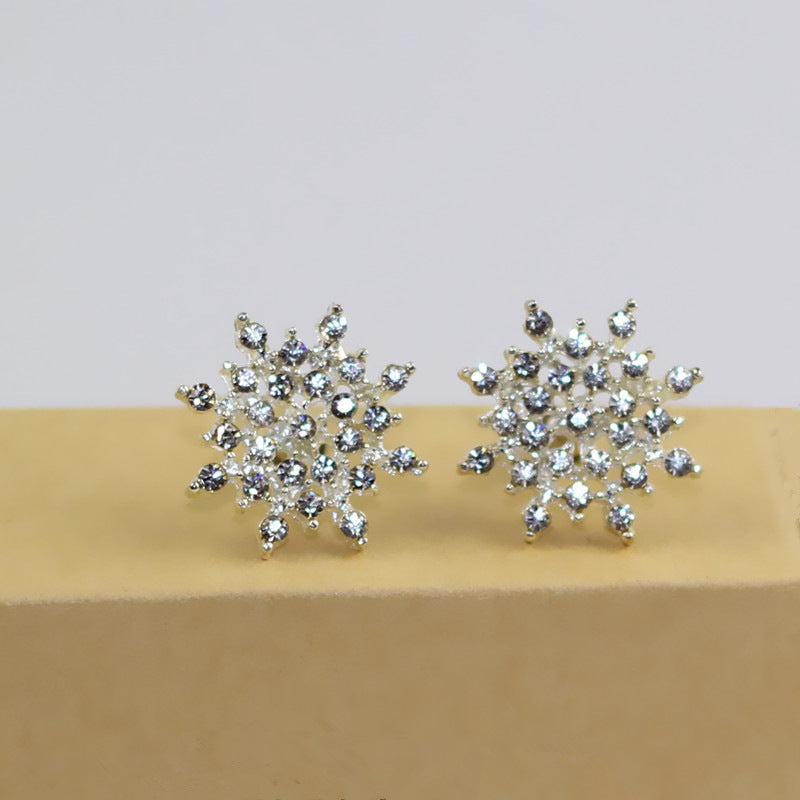 Zircon Snowflake Stud Earrings Accessories Gift Women Girl Fashionable Jewelry