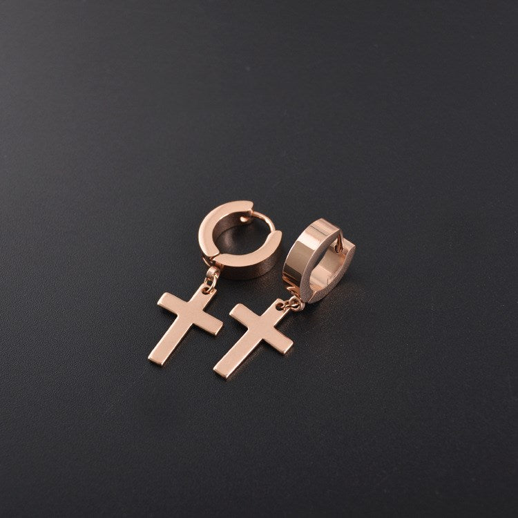 Titanium steel cross earrings